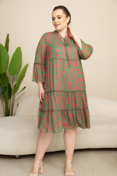 Платье ТАИСИЯ (ВК23-105)( зеленый с кораллом)